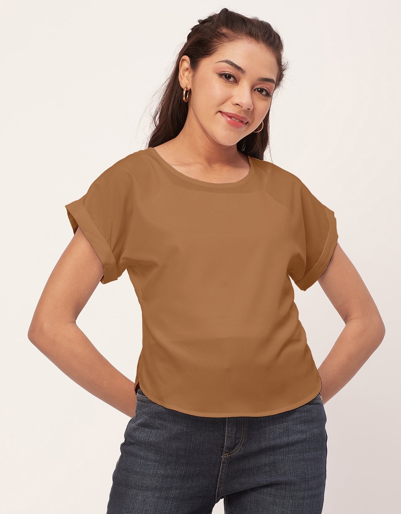 Solid Short Sleeve Crepe