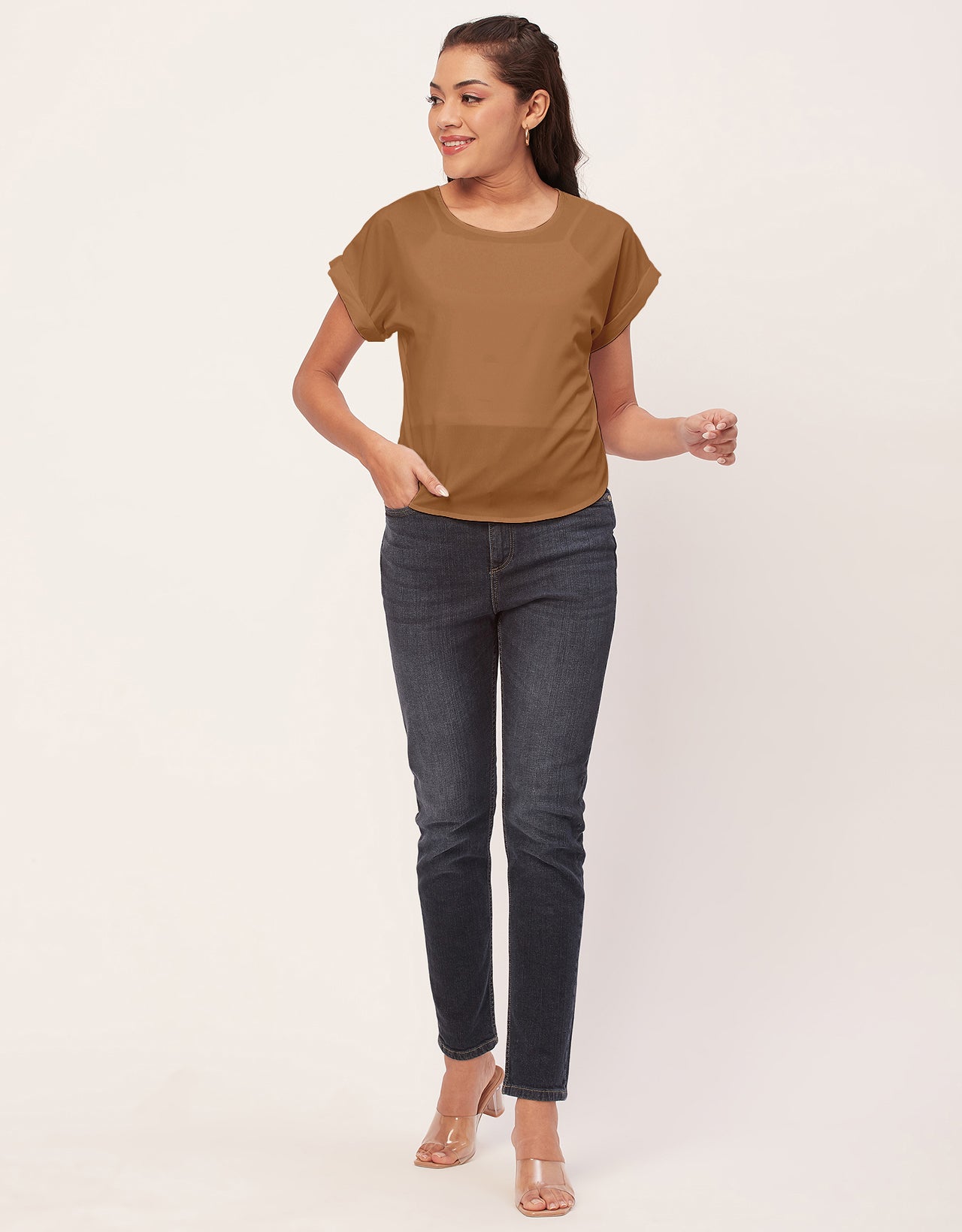Solid Short Sleeve Crepe