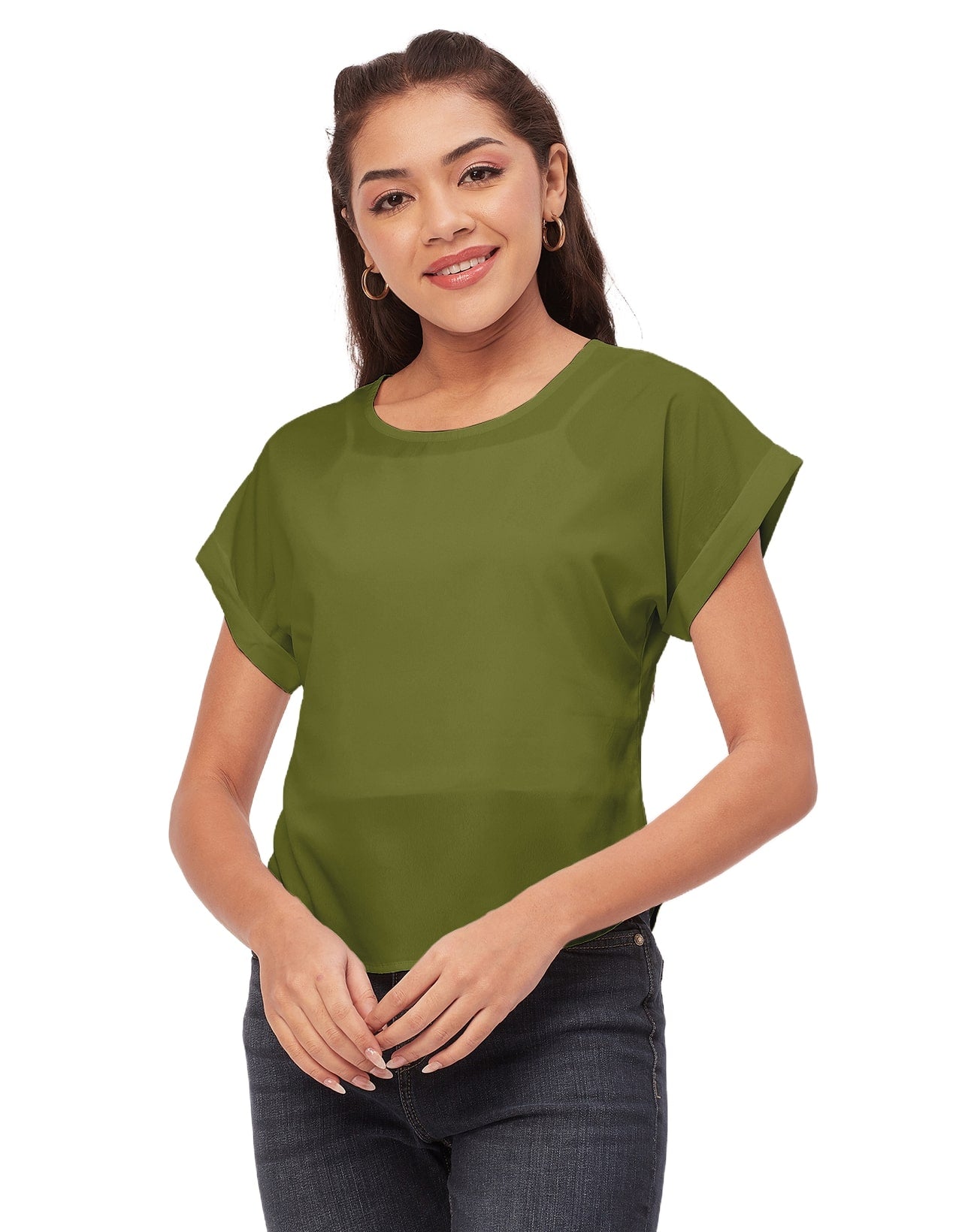 Solid Short Sleeve Crepe