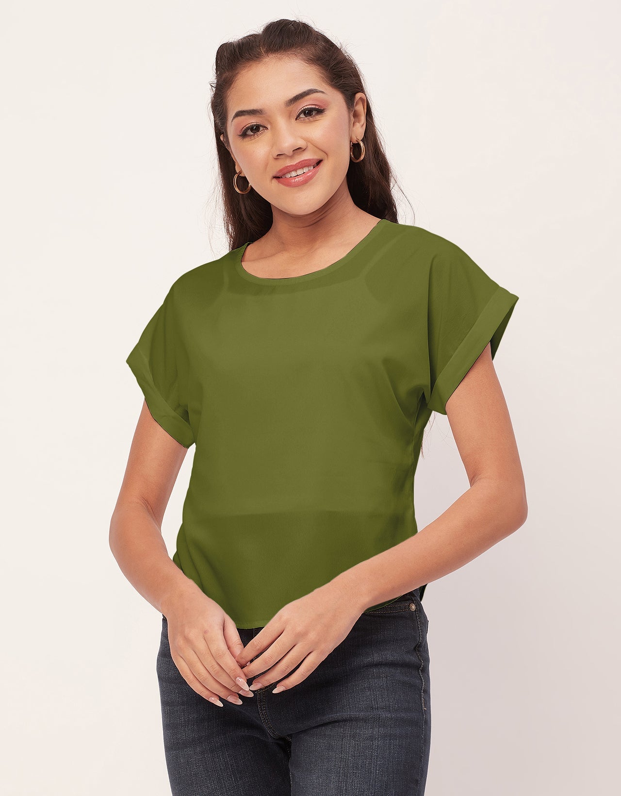 Solid Short Sleeve Crepe
