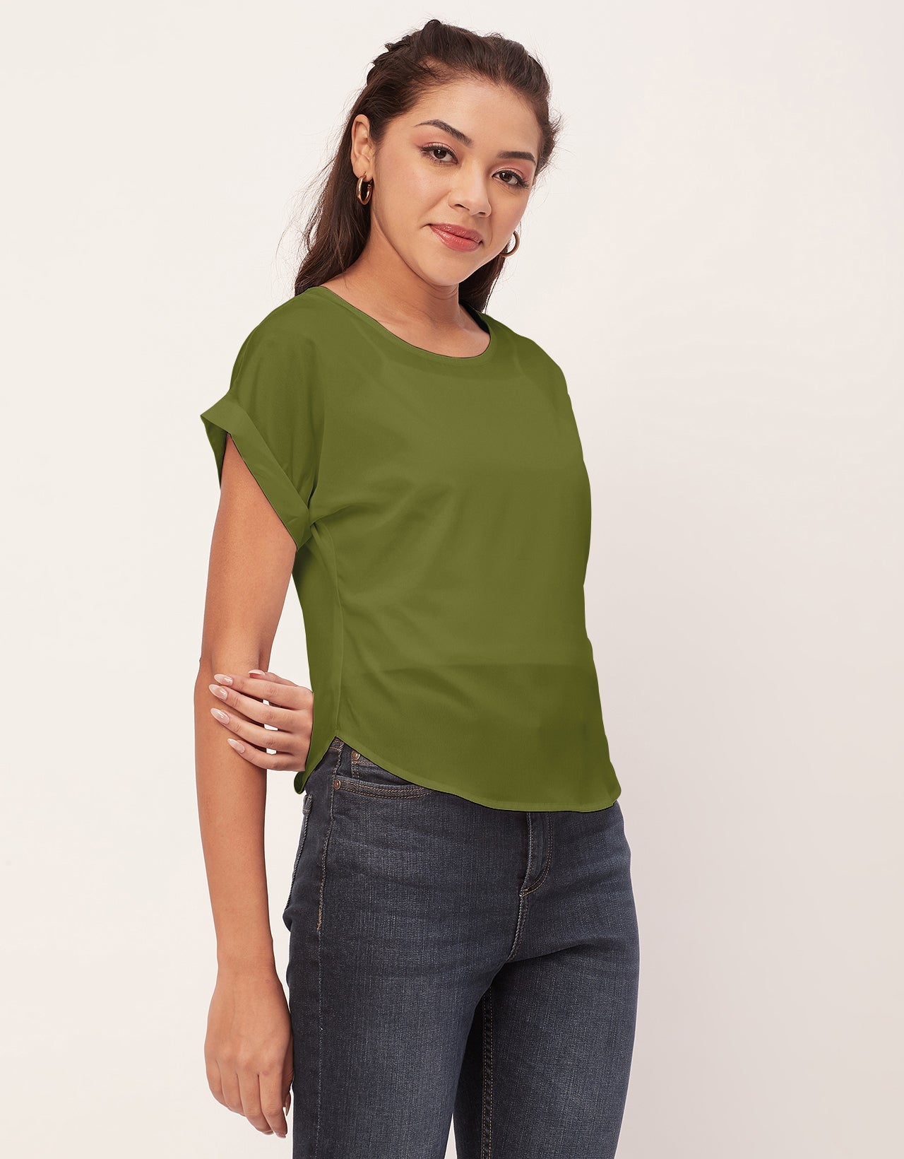 Solid Short Sleeve Crepe