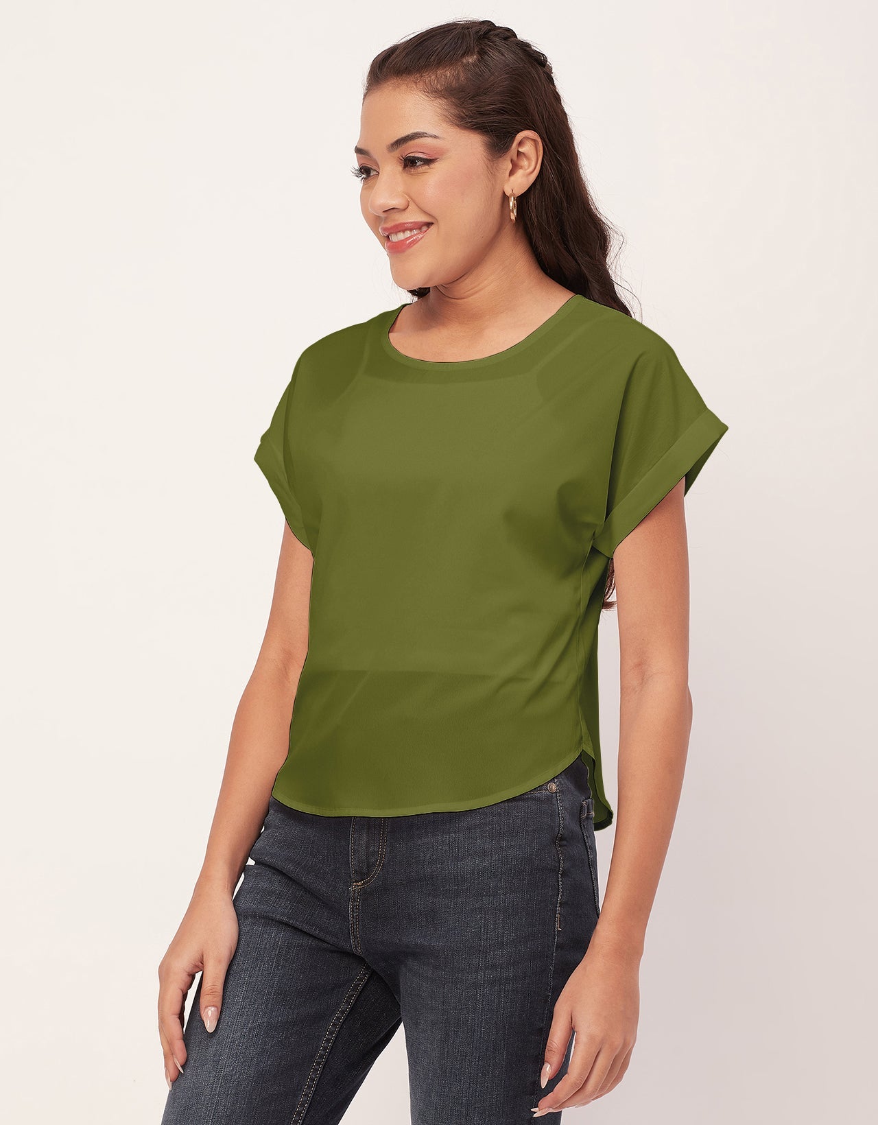 Solid Short Sleeve Crepe