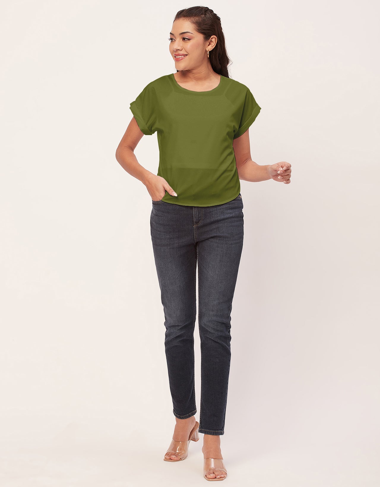 Solid Short Sleeve Crepe