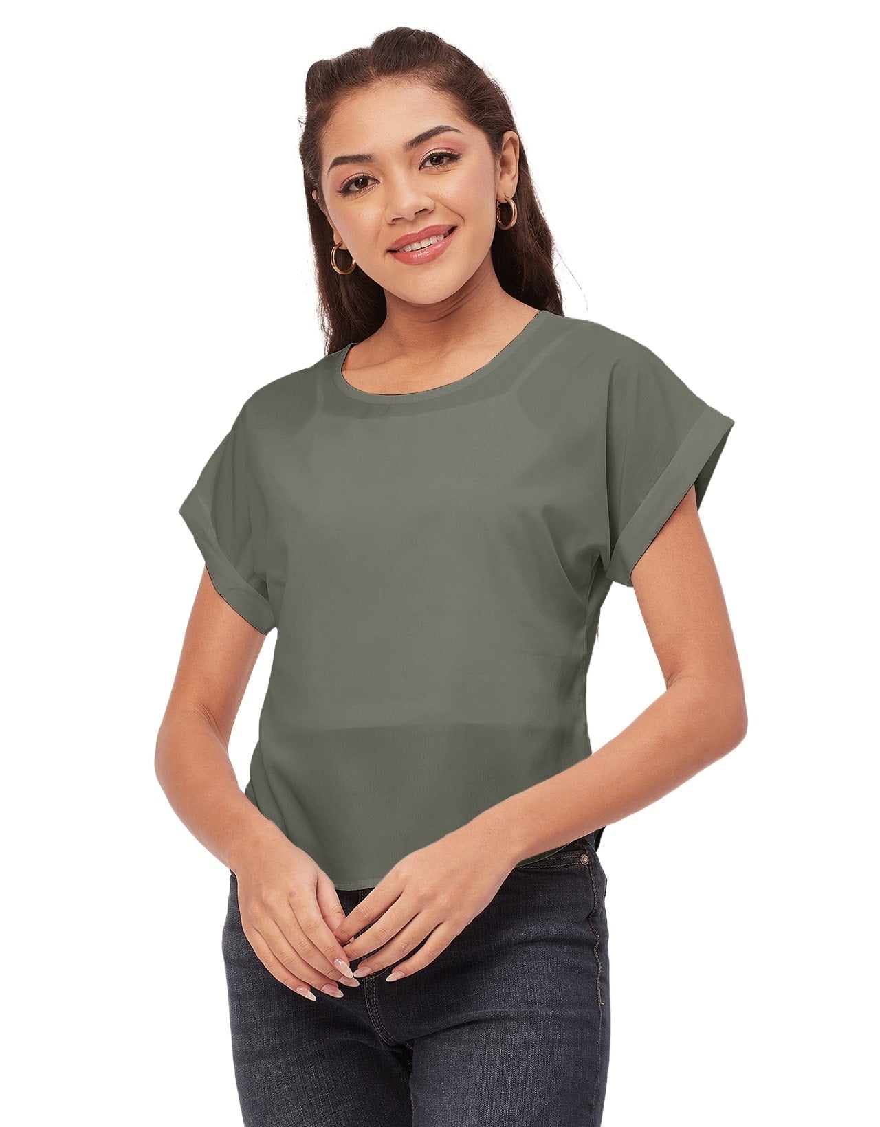 Solid Short Sleeve Crepe