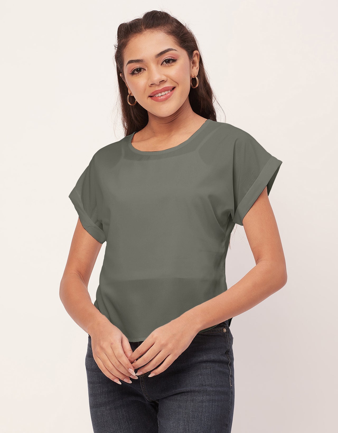 Solid Short Sleeve Crepe
