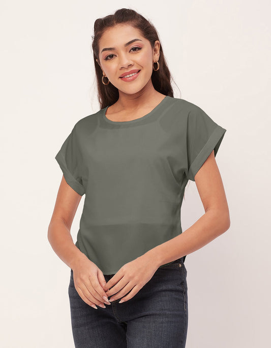 Solid Short Sleeve Crepe