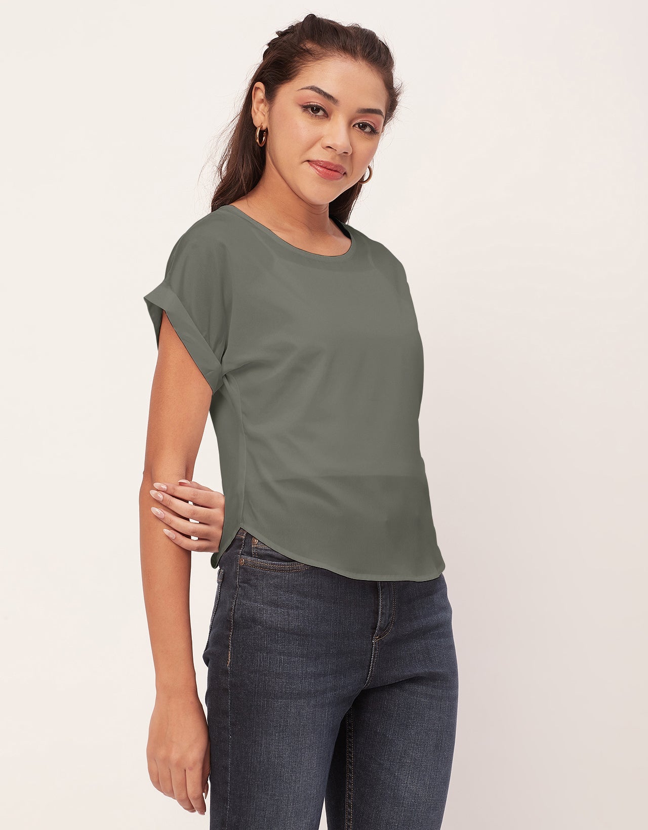 Solid Short Sleeve Crepe