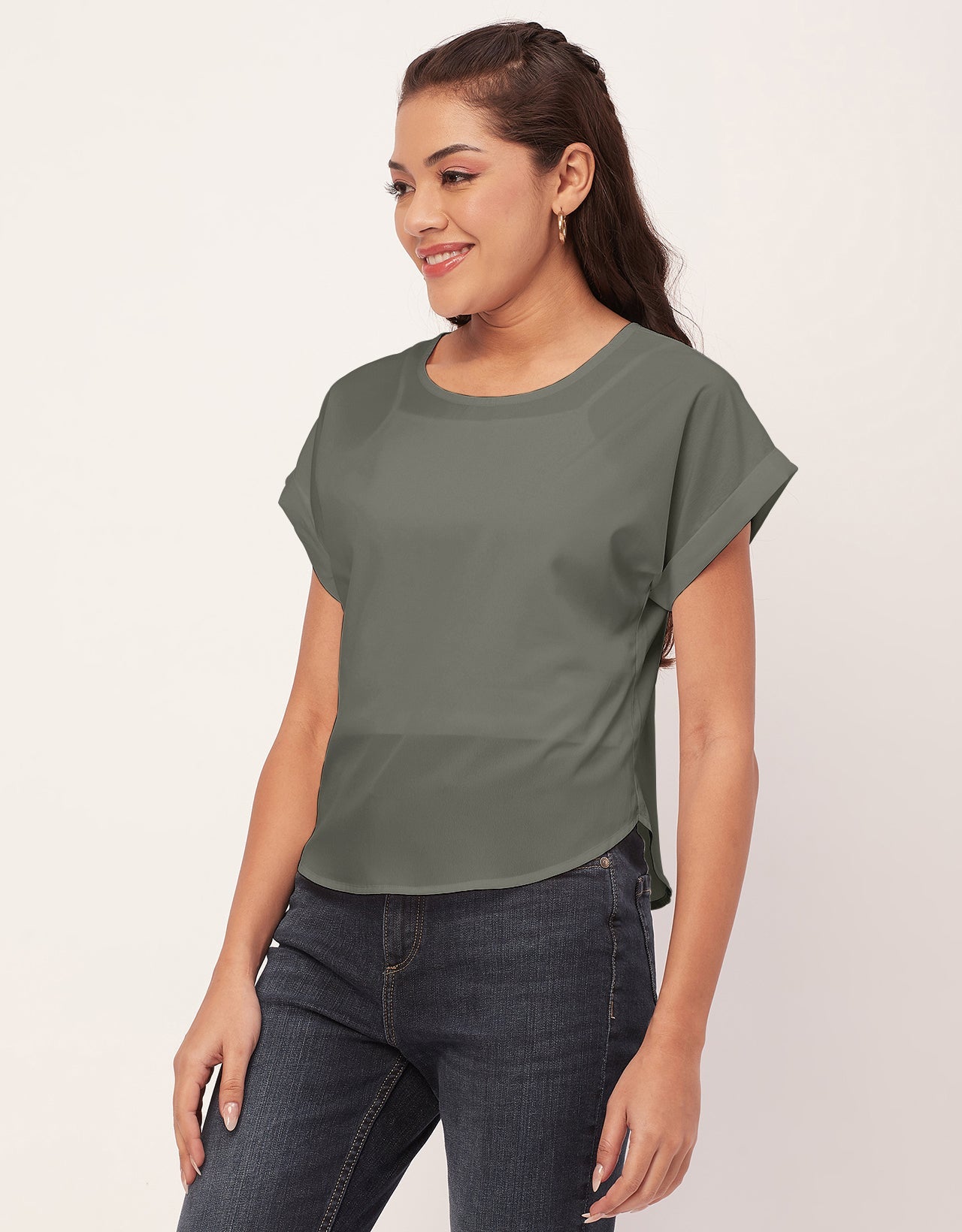 Solid Short Sleeve Crepe