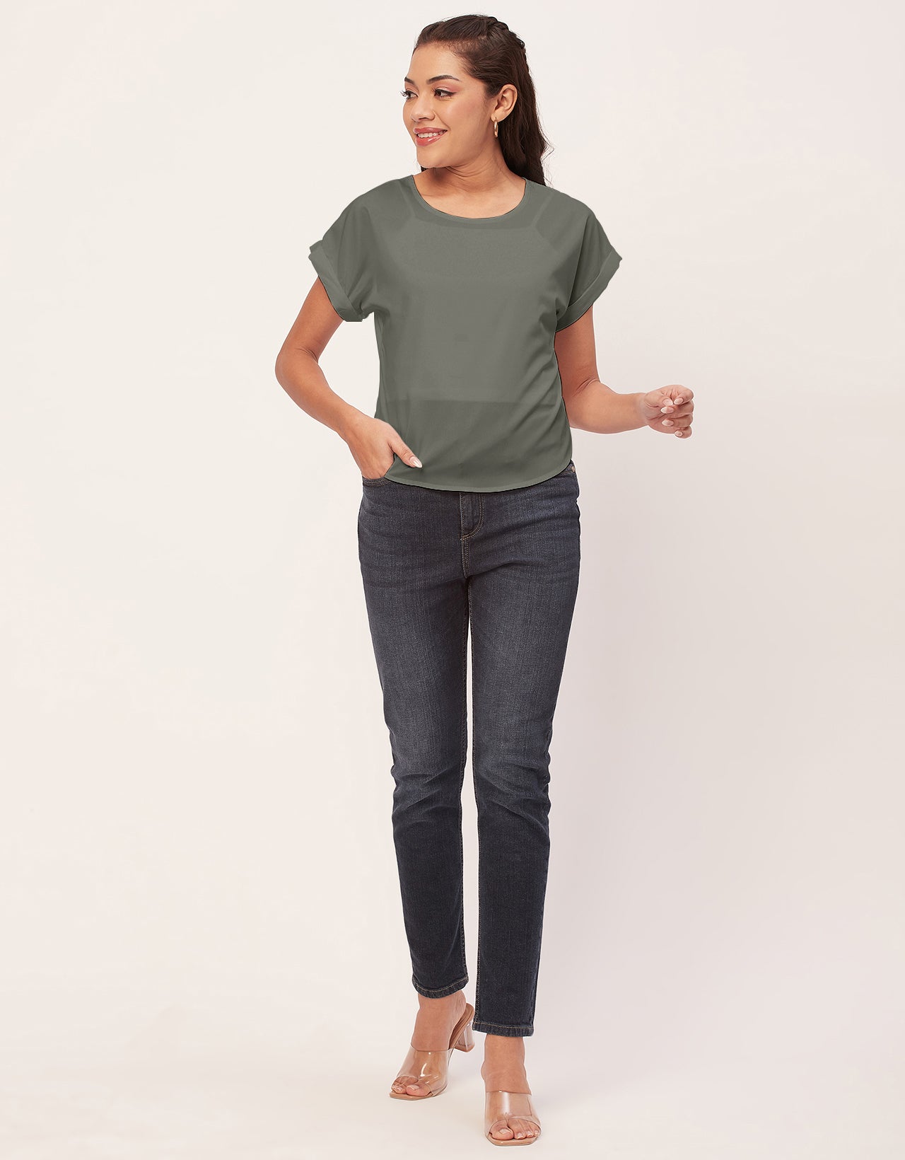 Solid Short Sleeve Crepe