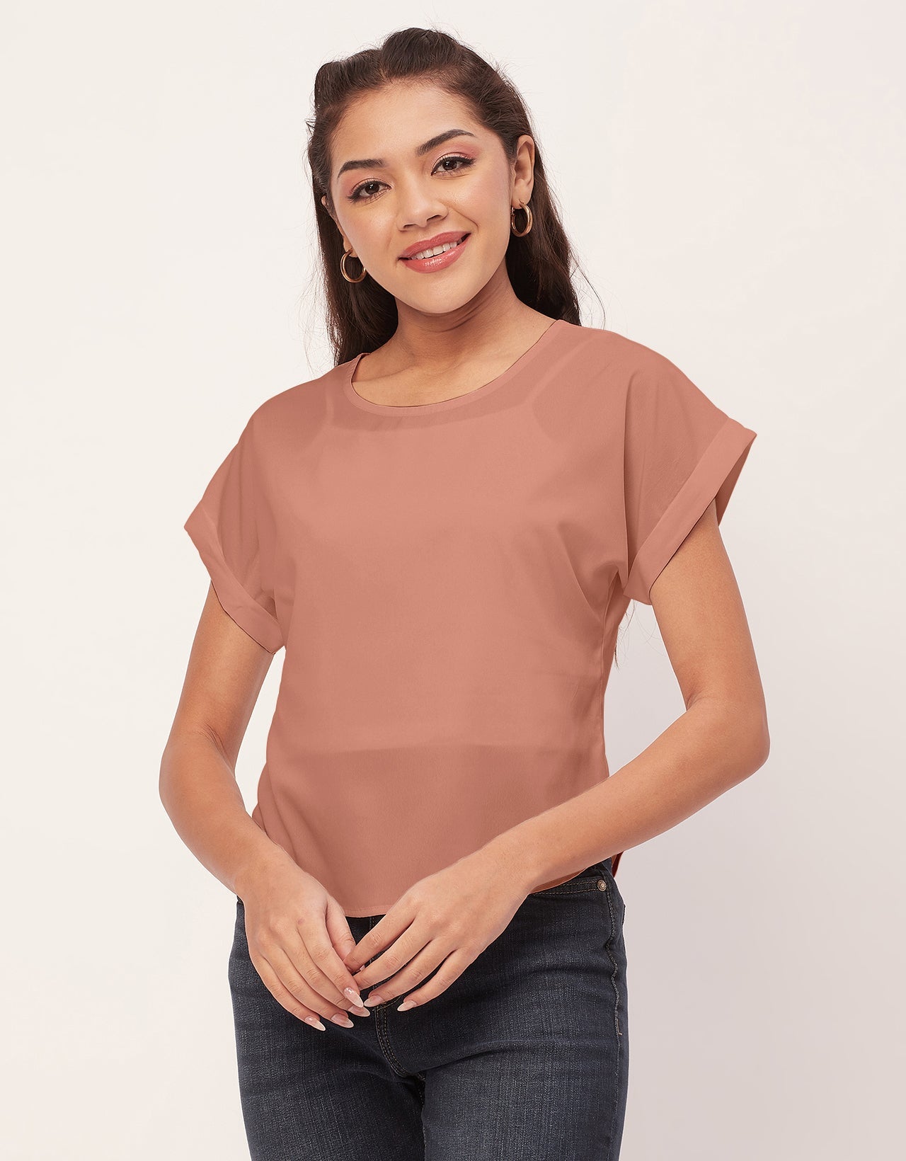 Solid Short Sleeve Crepe