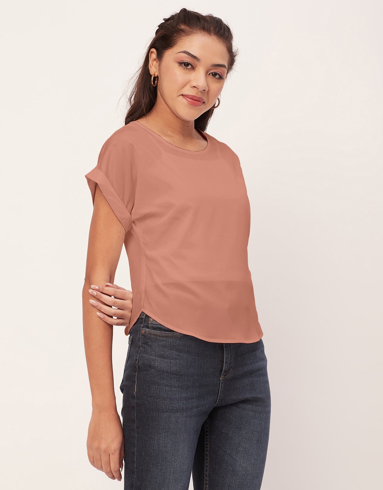Solid Short Sleeve Crepe