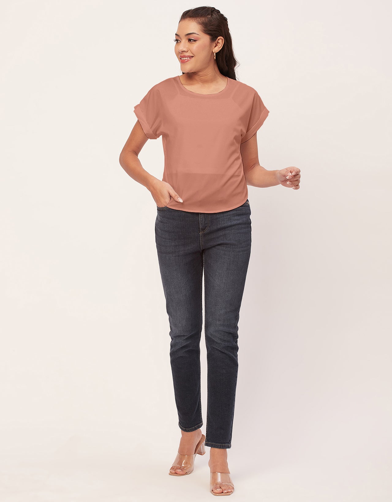 Solid Short Sleeve Crepe
