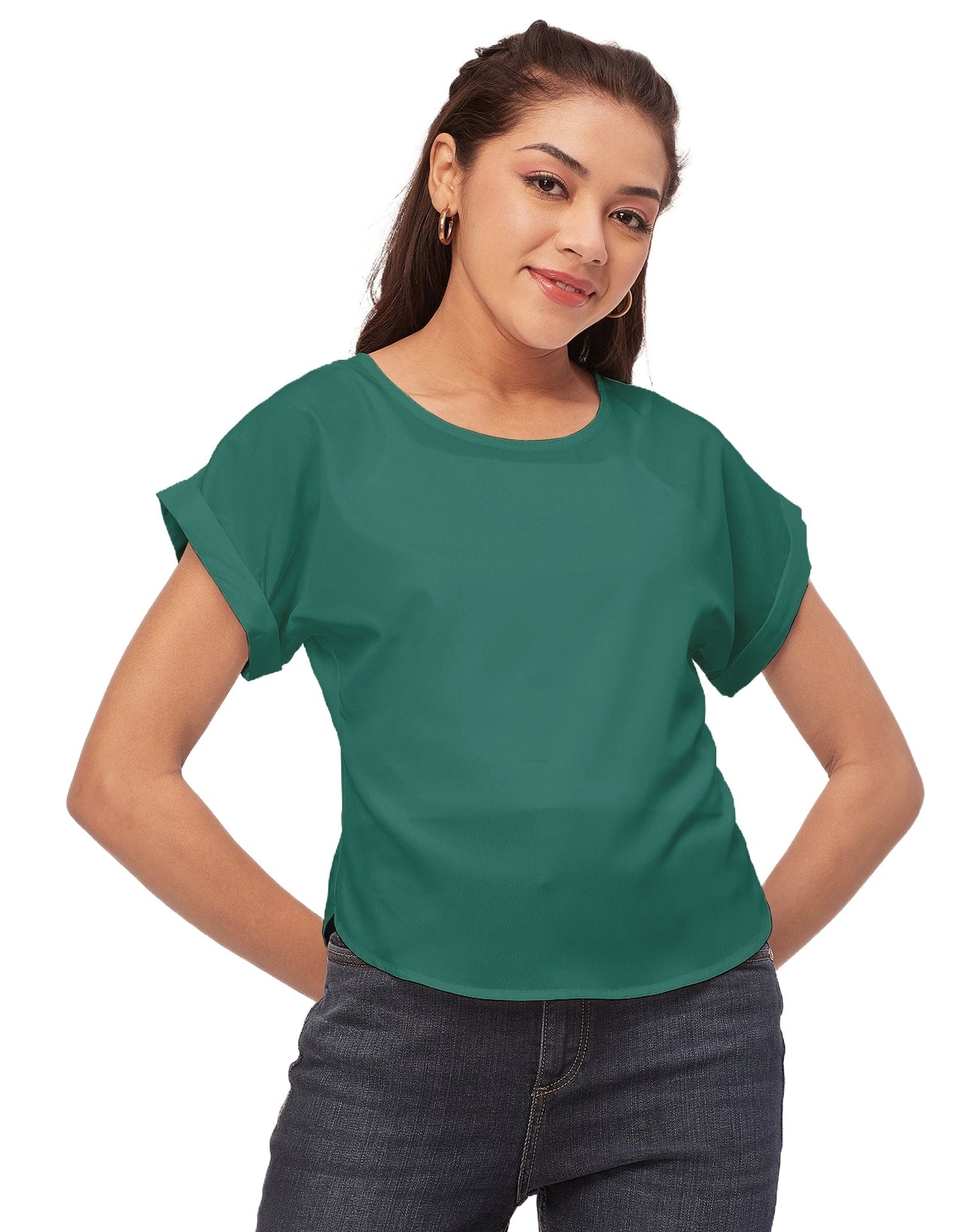 Solid Short Sleeve Crepe