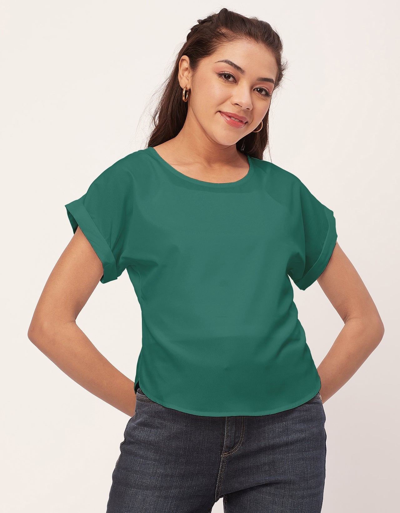 Solid Short Sleeve Crepe