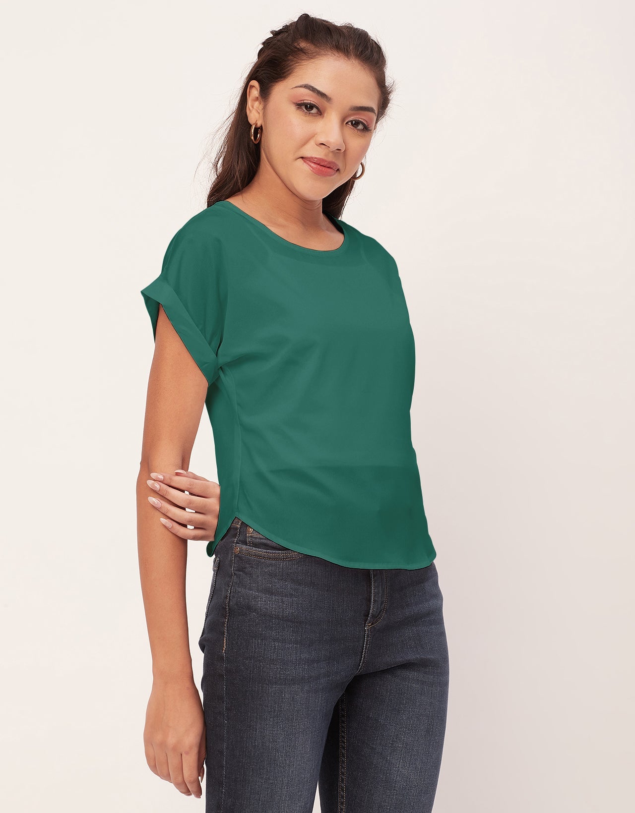 Solid Short Sleeve Crepe