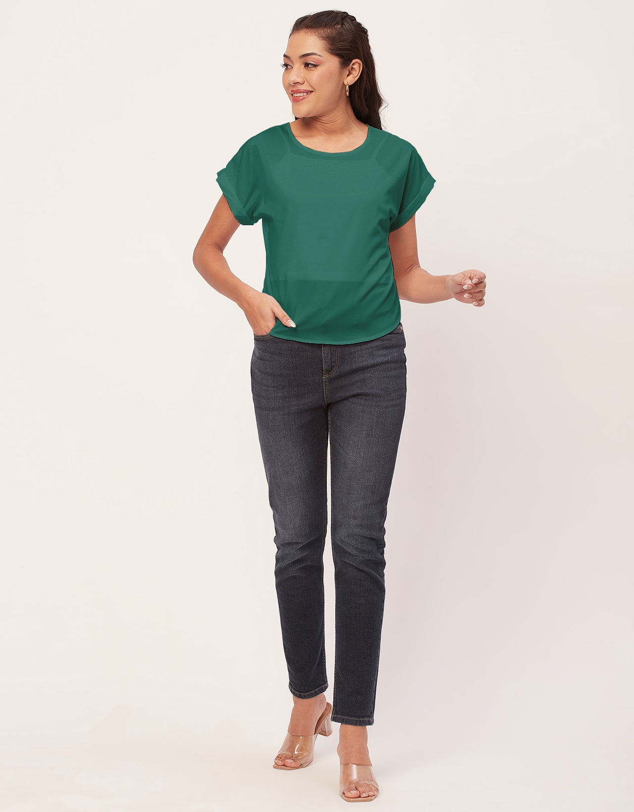 Solid Short Sleeve Crepe