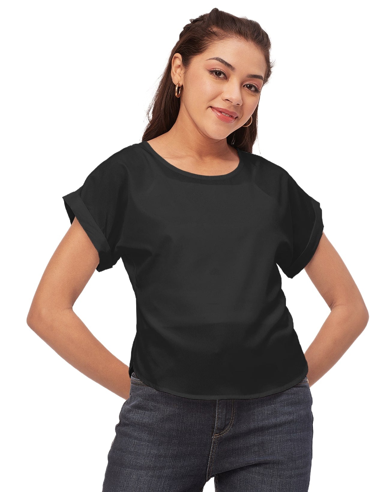 Solid Short Sleeve Crepe