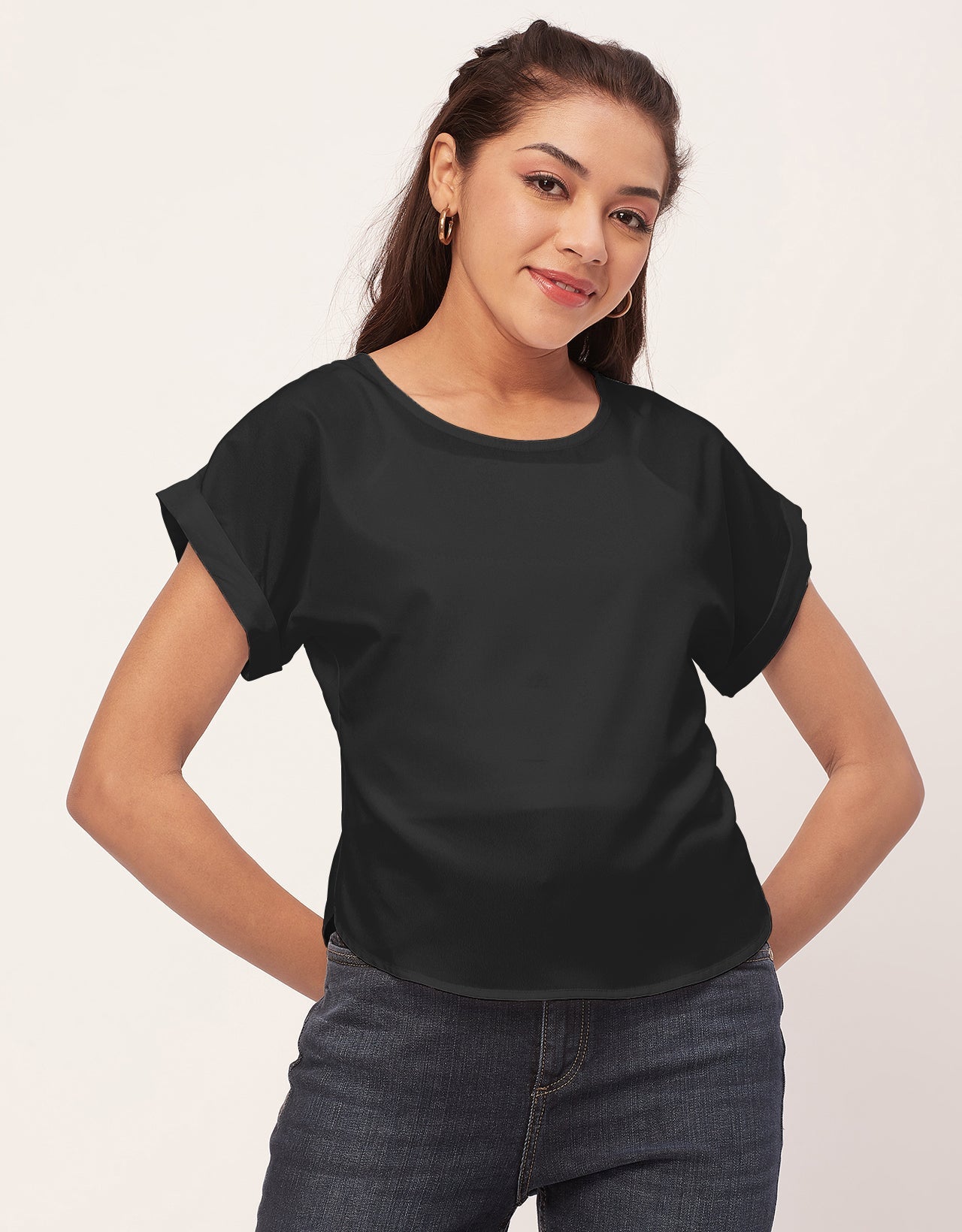Solid Short Sleeve Crepe
