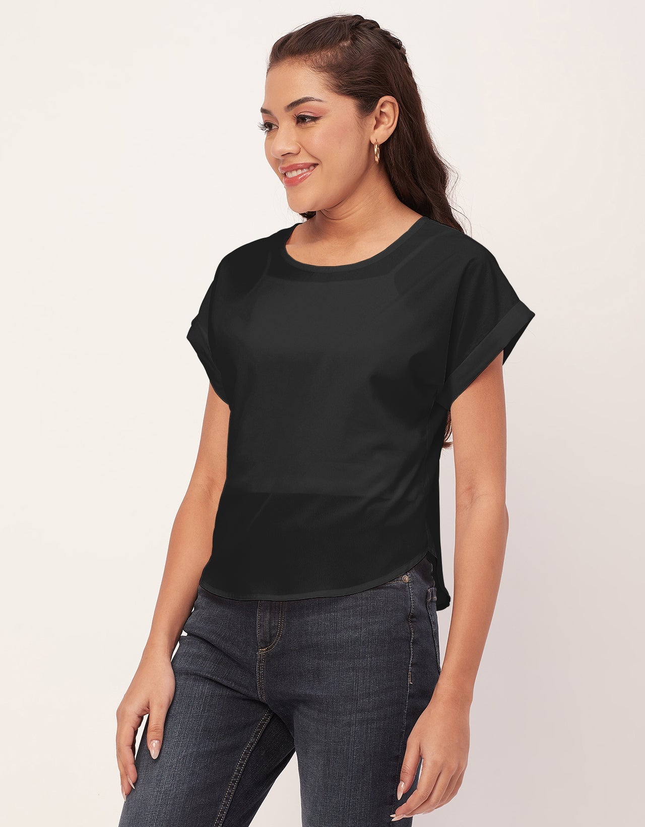 Solid Short Sleeve Crepe