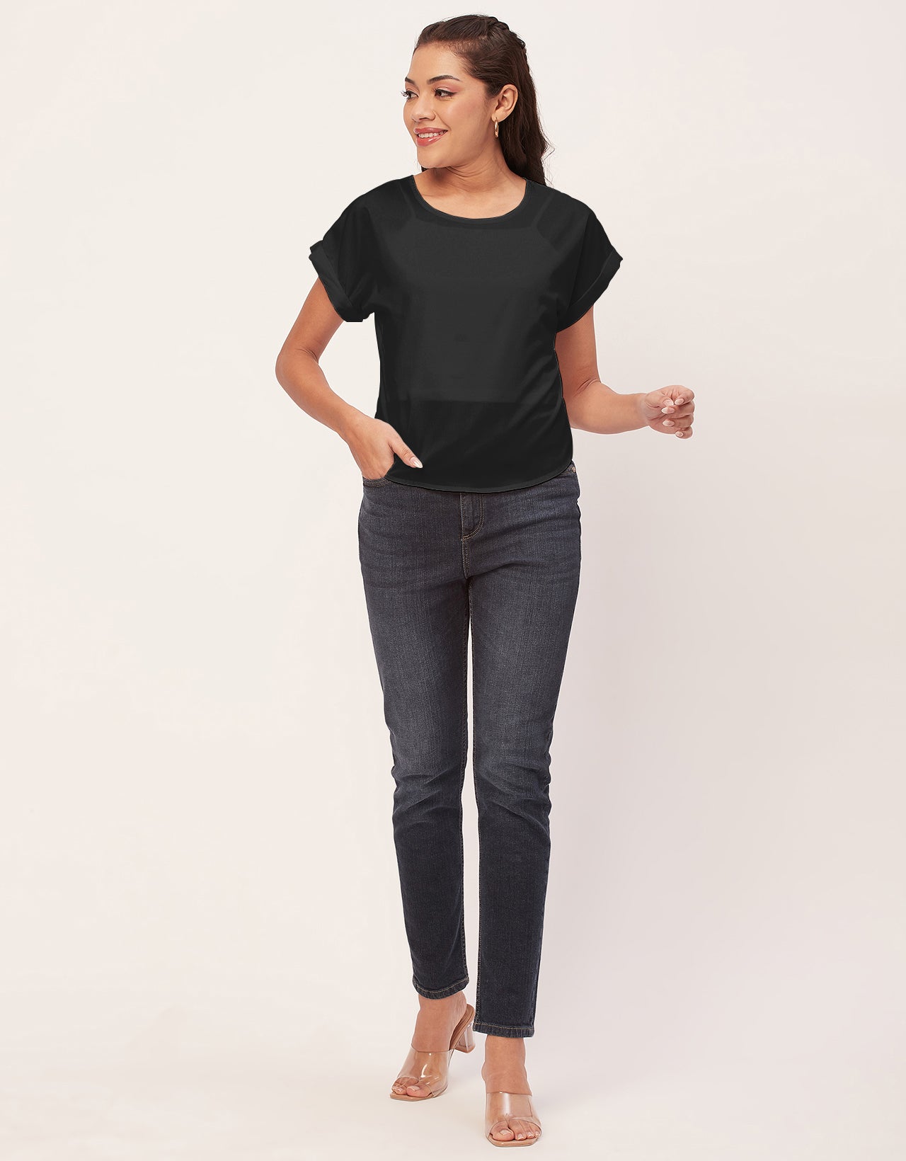 Solid Short Sleeve Crepe