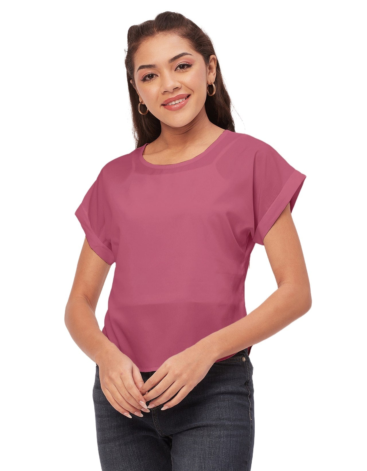 Solid Short Sleeve Crepe