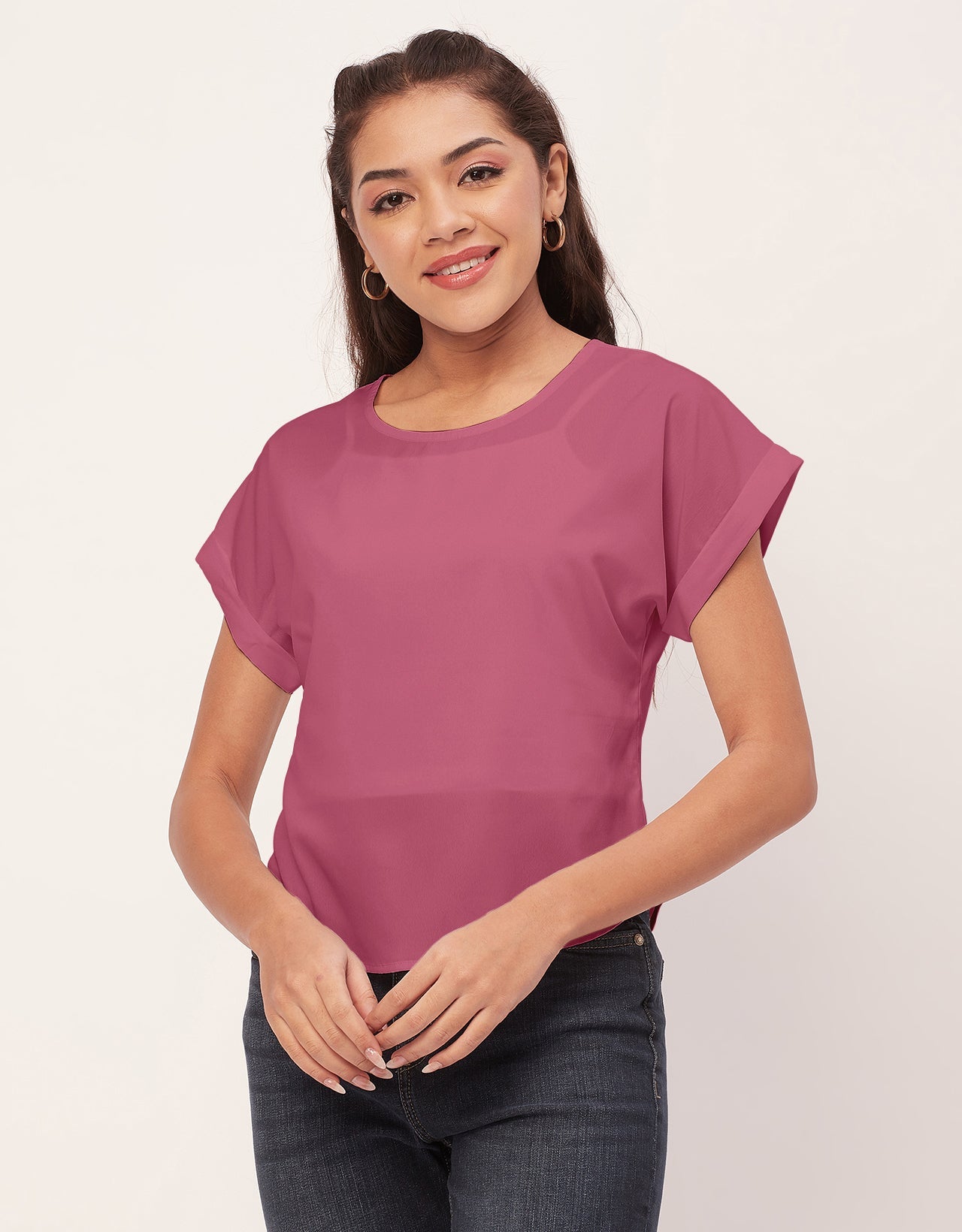 Solid Short Sleeve Crepe