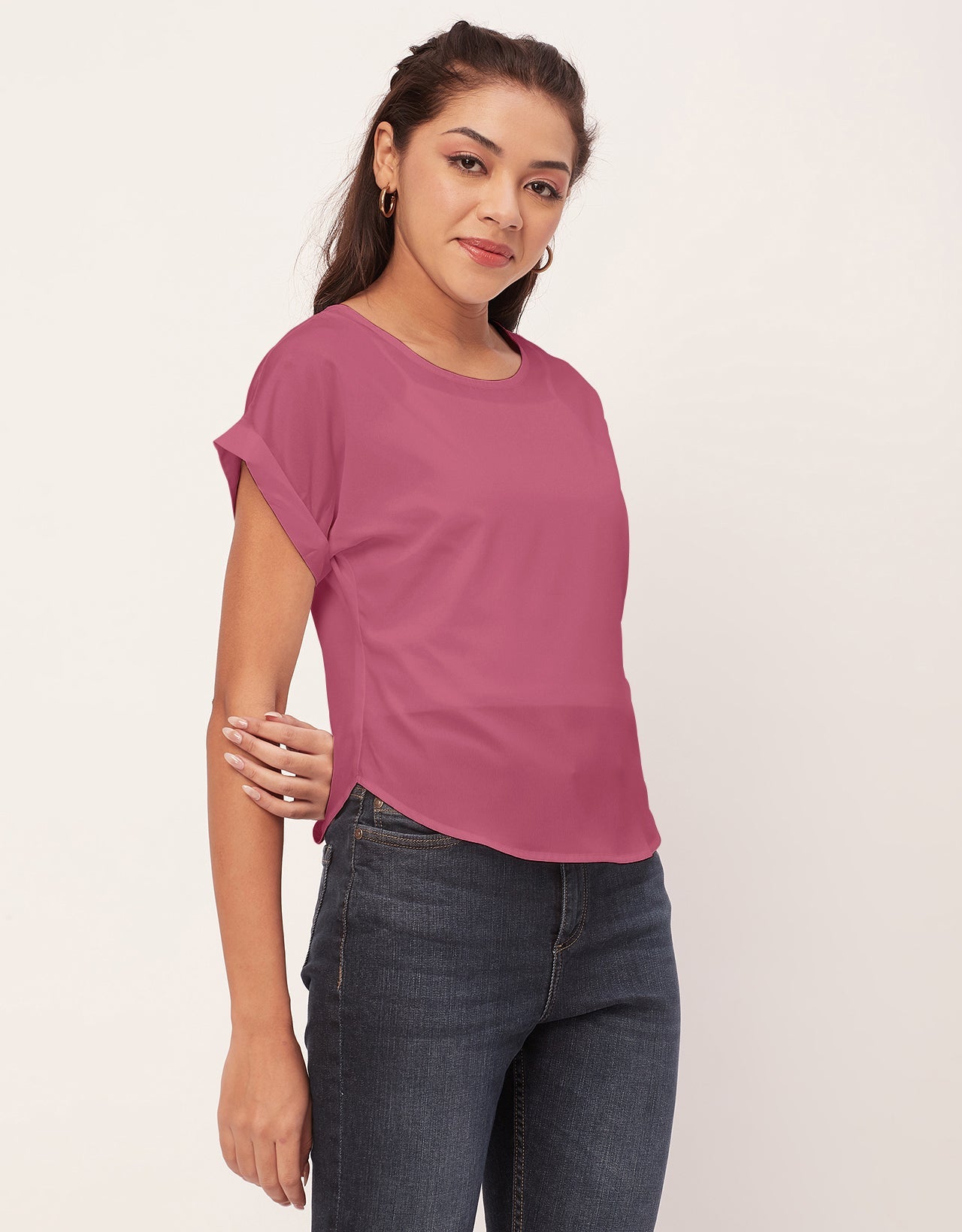 Solid Short Sleeve Crepe