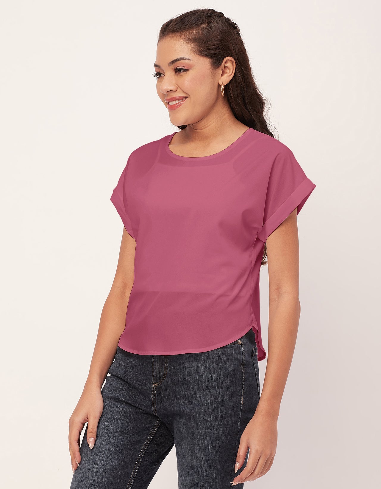 Solid Short Sleeve Crepe