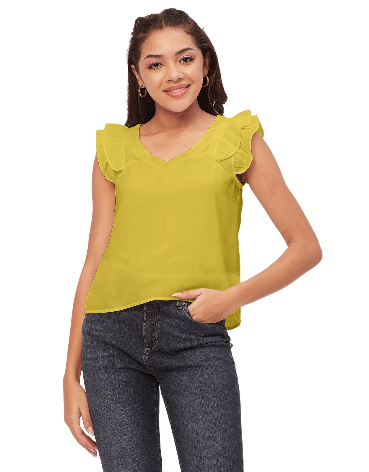 Flutter Sleeve V-Neck Crop