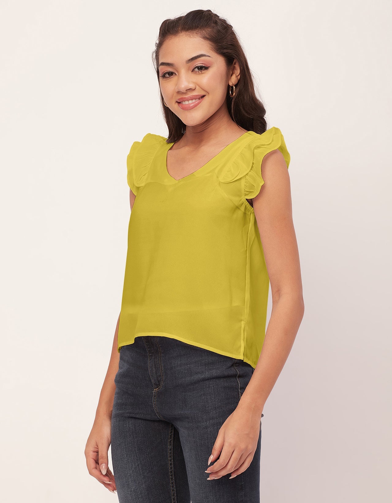 Flutter Sleeve V-Neck Crop