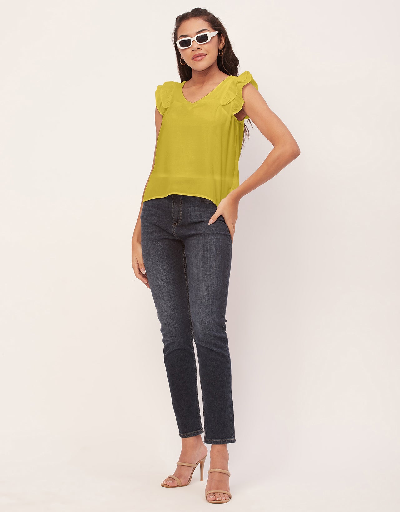 Flutter Sleeve V-Neck Crop