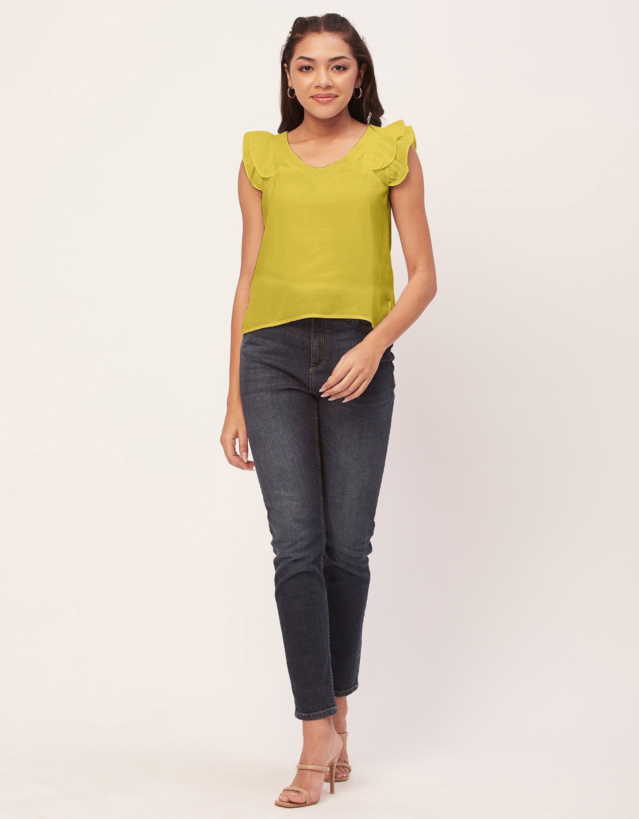 Flutter Sleeve V-Neck Crop