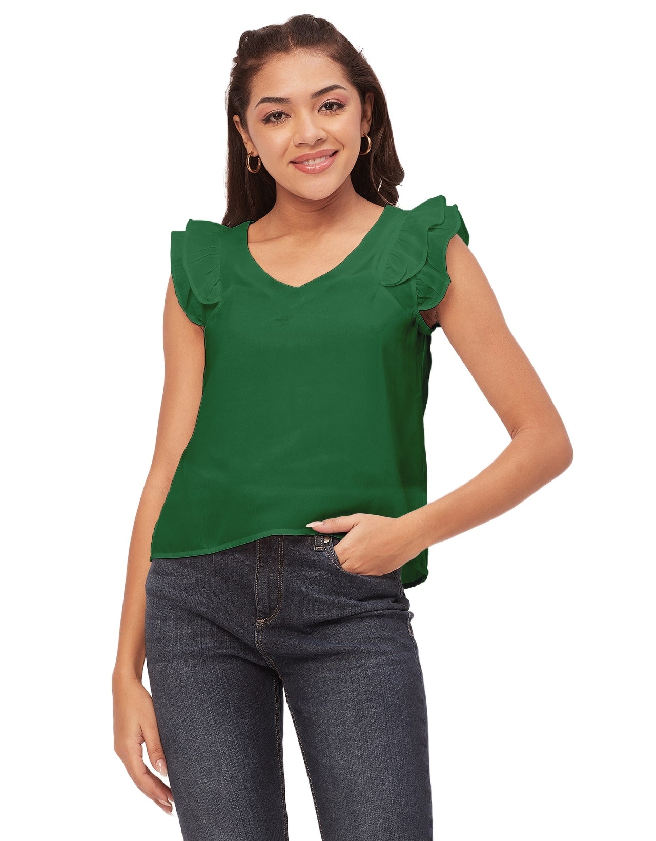 Flutter Sleeve V-Neck Crop