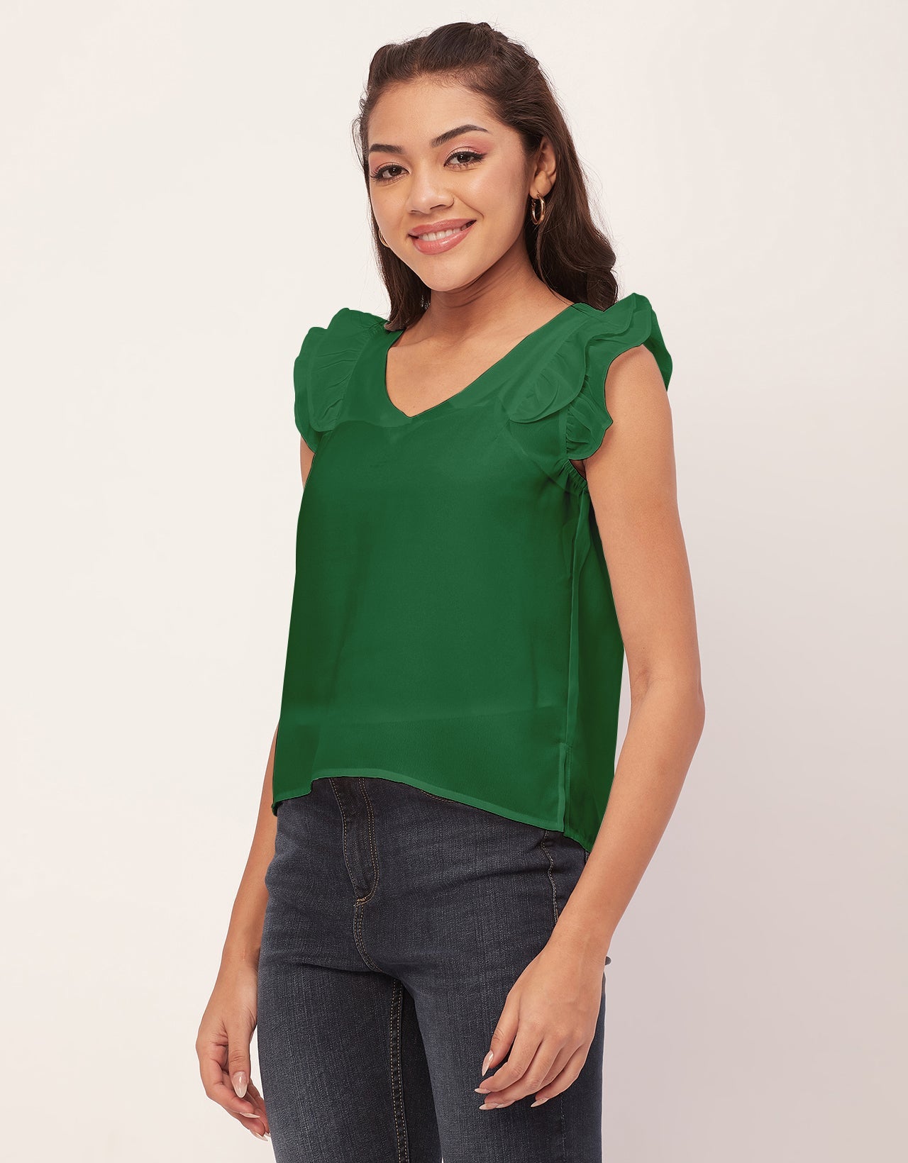 Flutter Sleeve V-Neck Crop