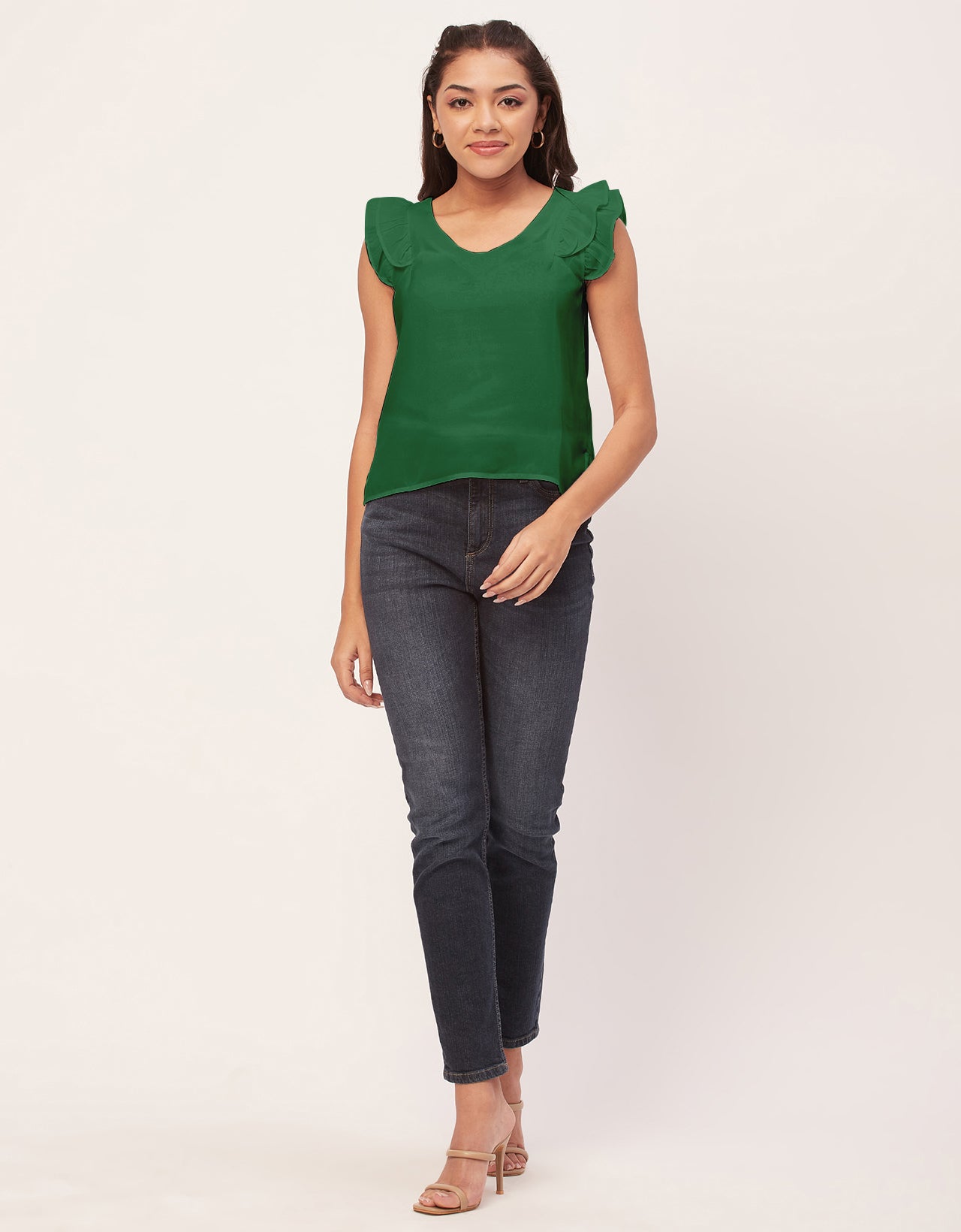 Flutter Sleeve V-Neck Crop