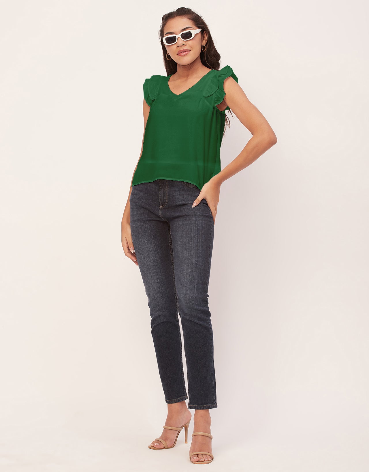 Flutter Sleeve V-Neck Crop