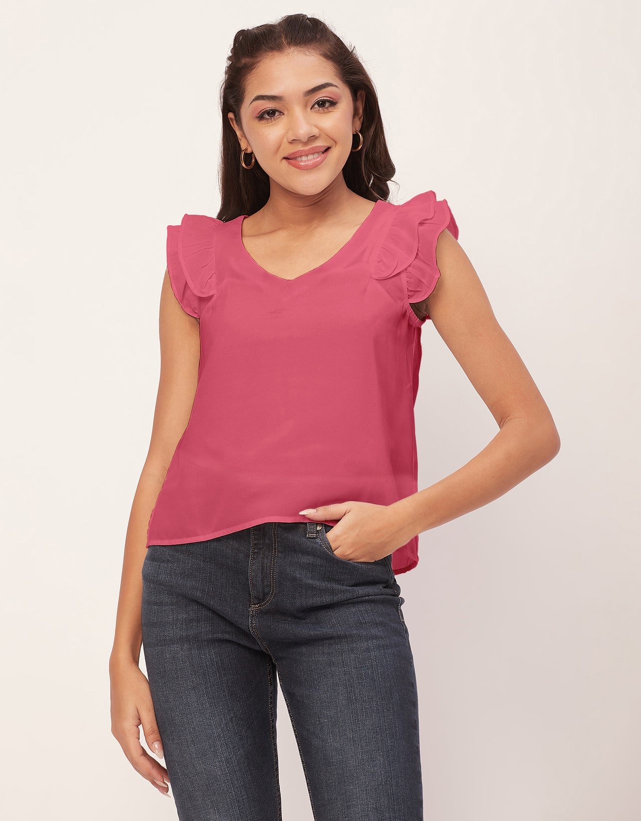 Flutter Sleeve V-Neck Crop