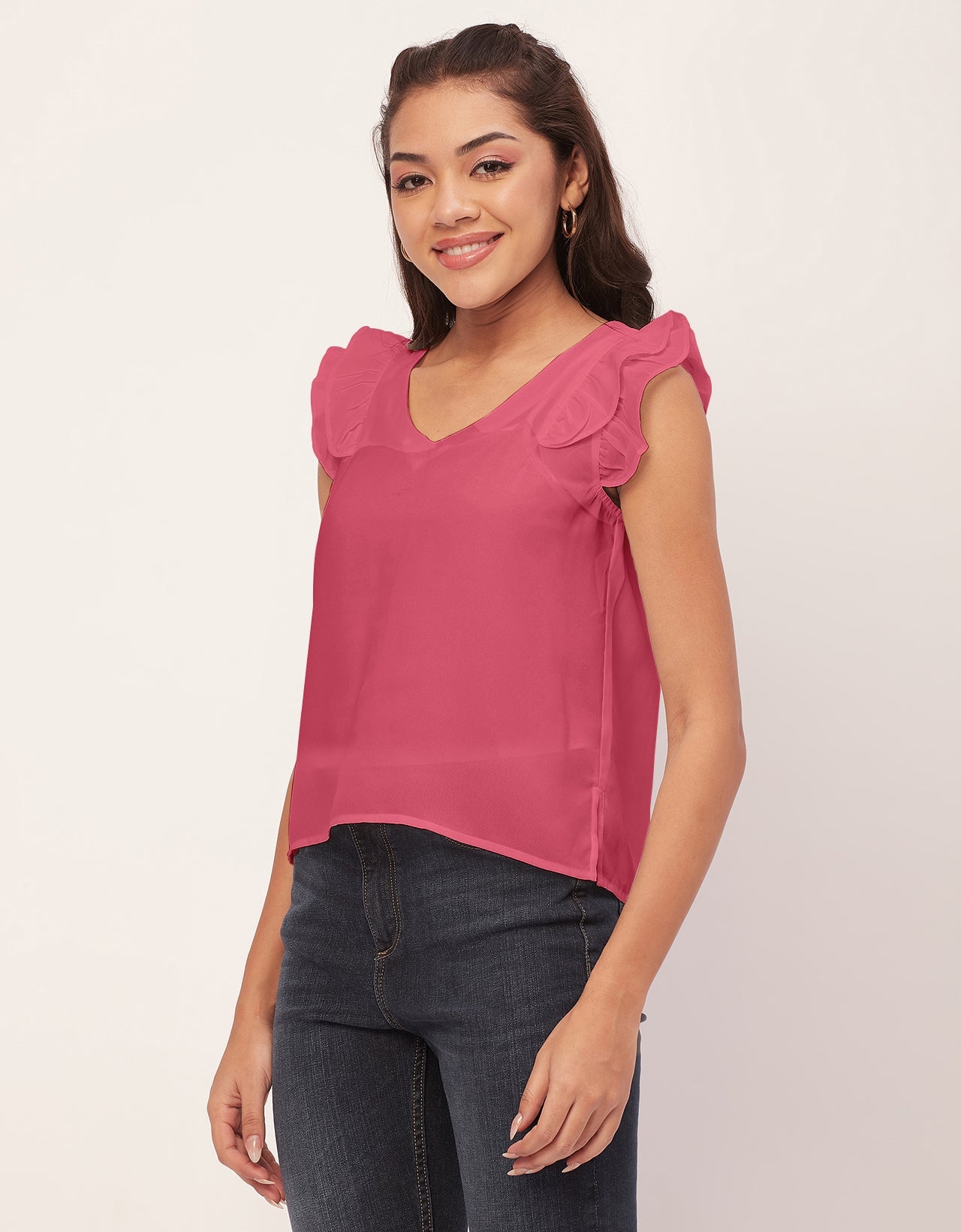 Flutter Sleeve V-Neck Crop