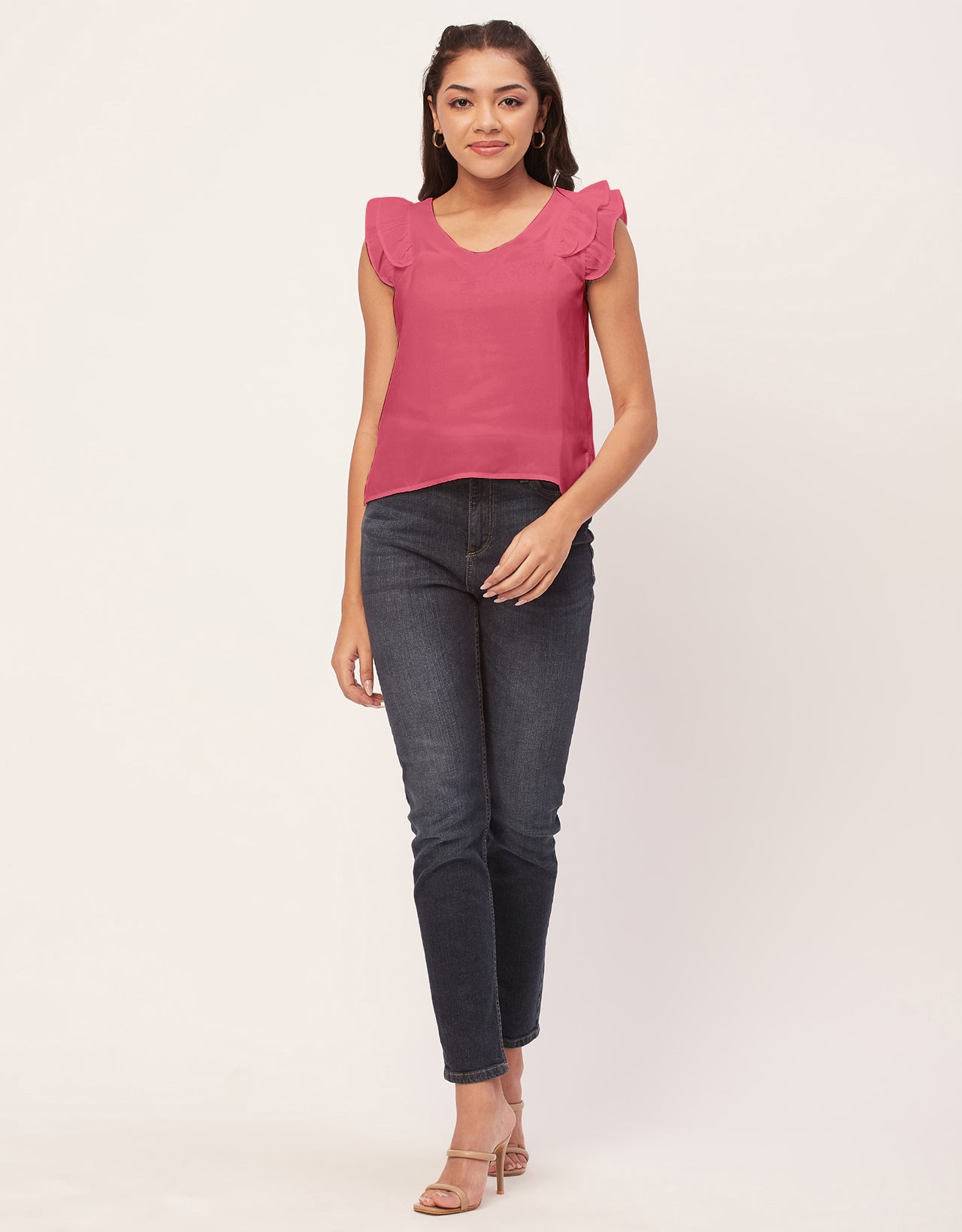 Flutter Sleeve V-Neck Crop