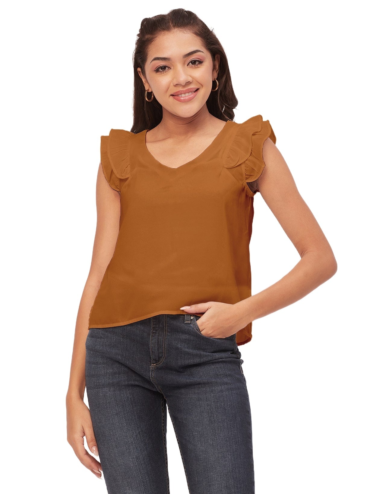 Flutter Sleeve V-Neck Crop