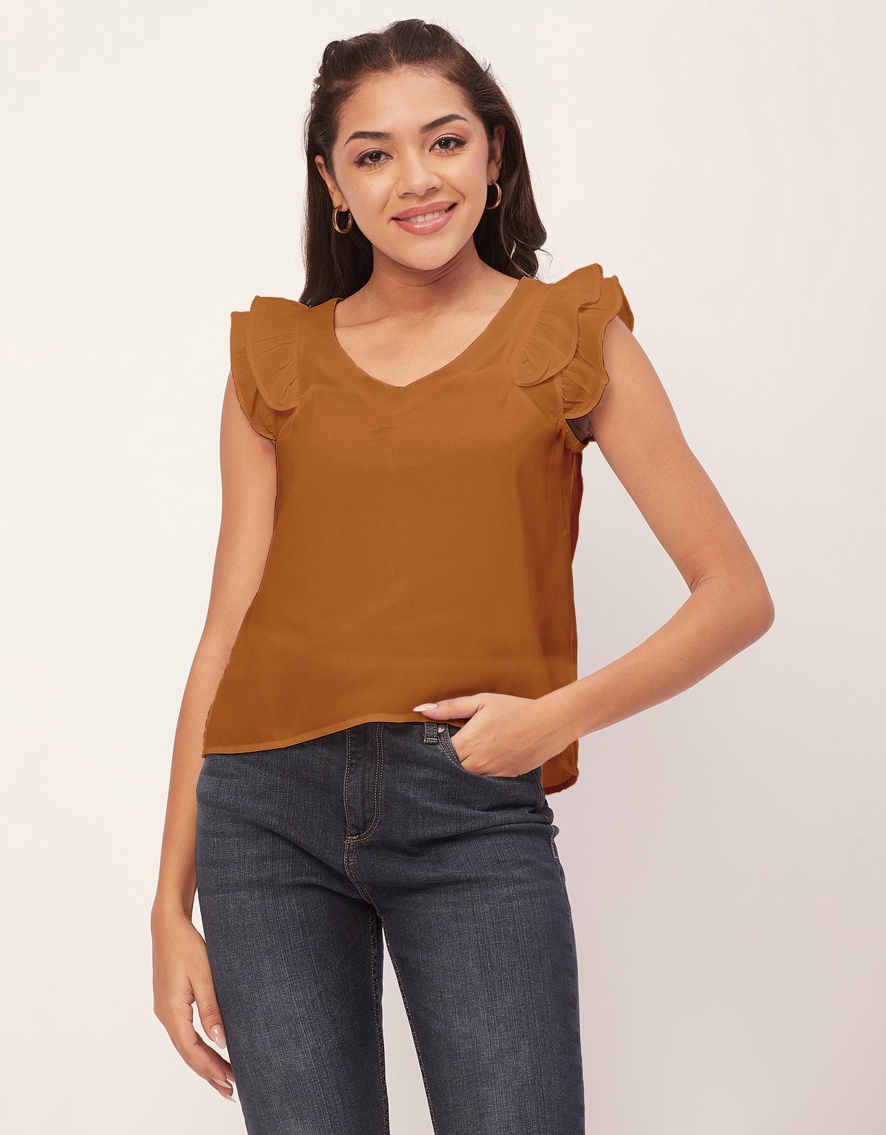 Flutter Sleeve V-Neck Crop