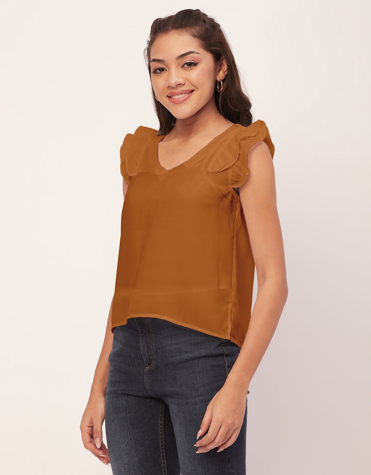 Flutter Sleeve V-Neck Crop