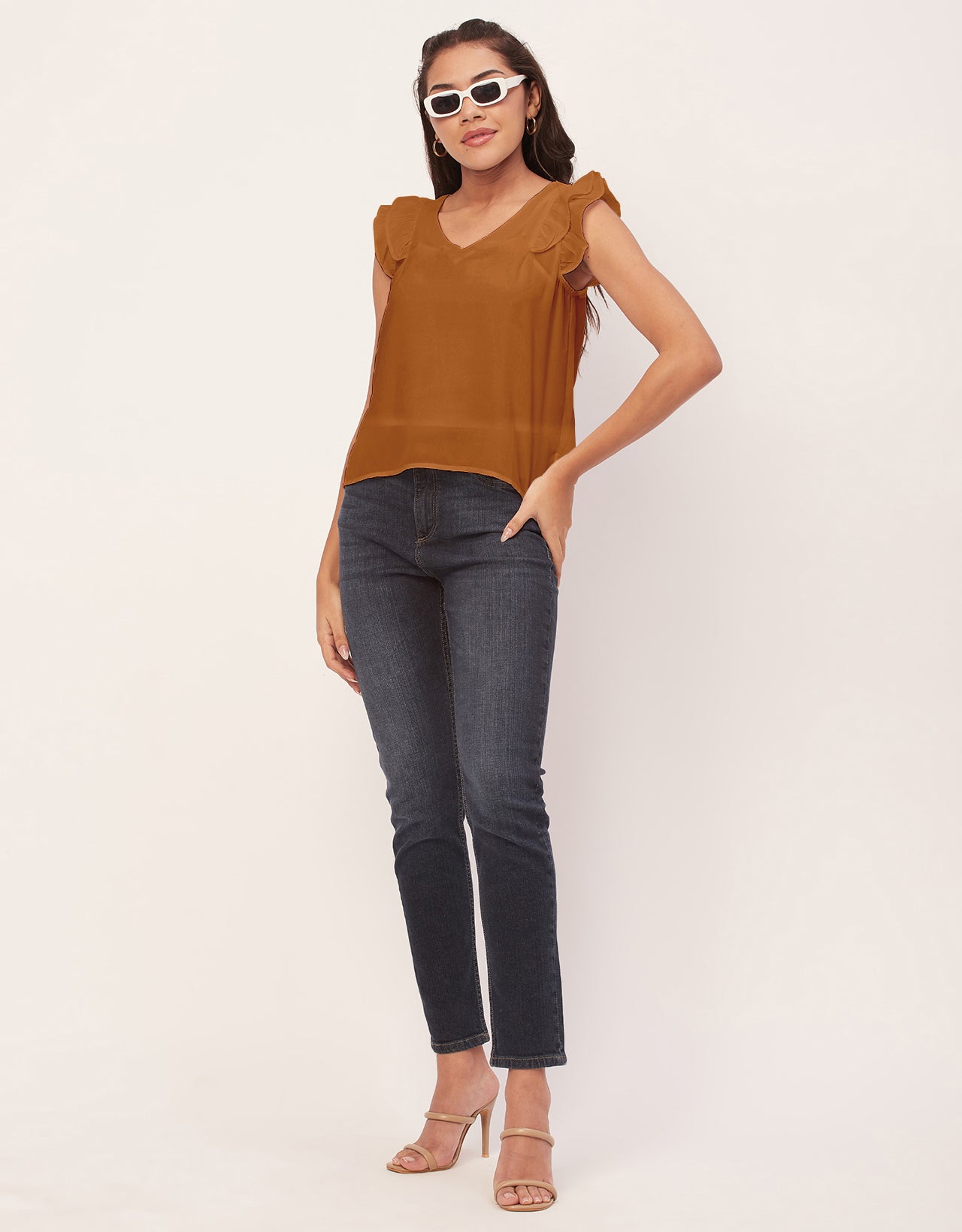 Flutter Sleeve V-Neck Crop