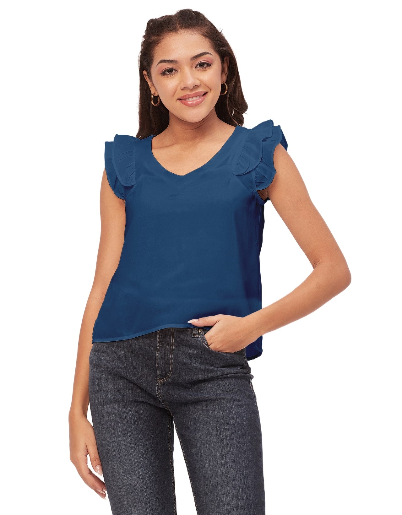 Flutter Sleeve V-Neck Crop