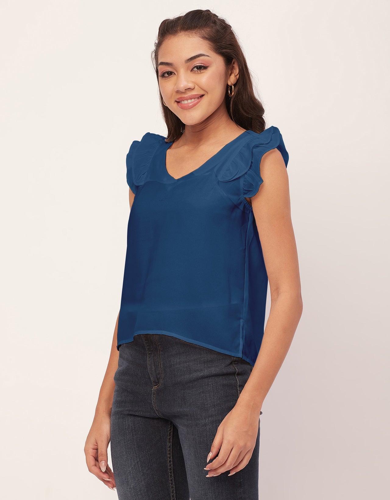 Flutter Sleeve V-Neck Crop