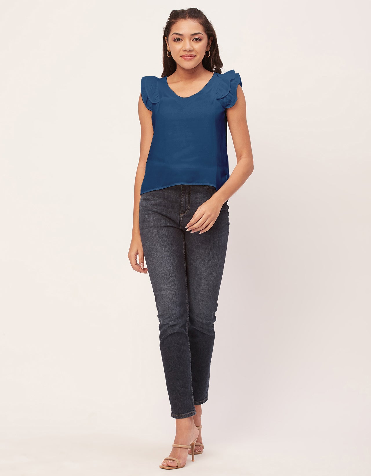 Flutter Sleeve V-Neck Crop