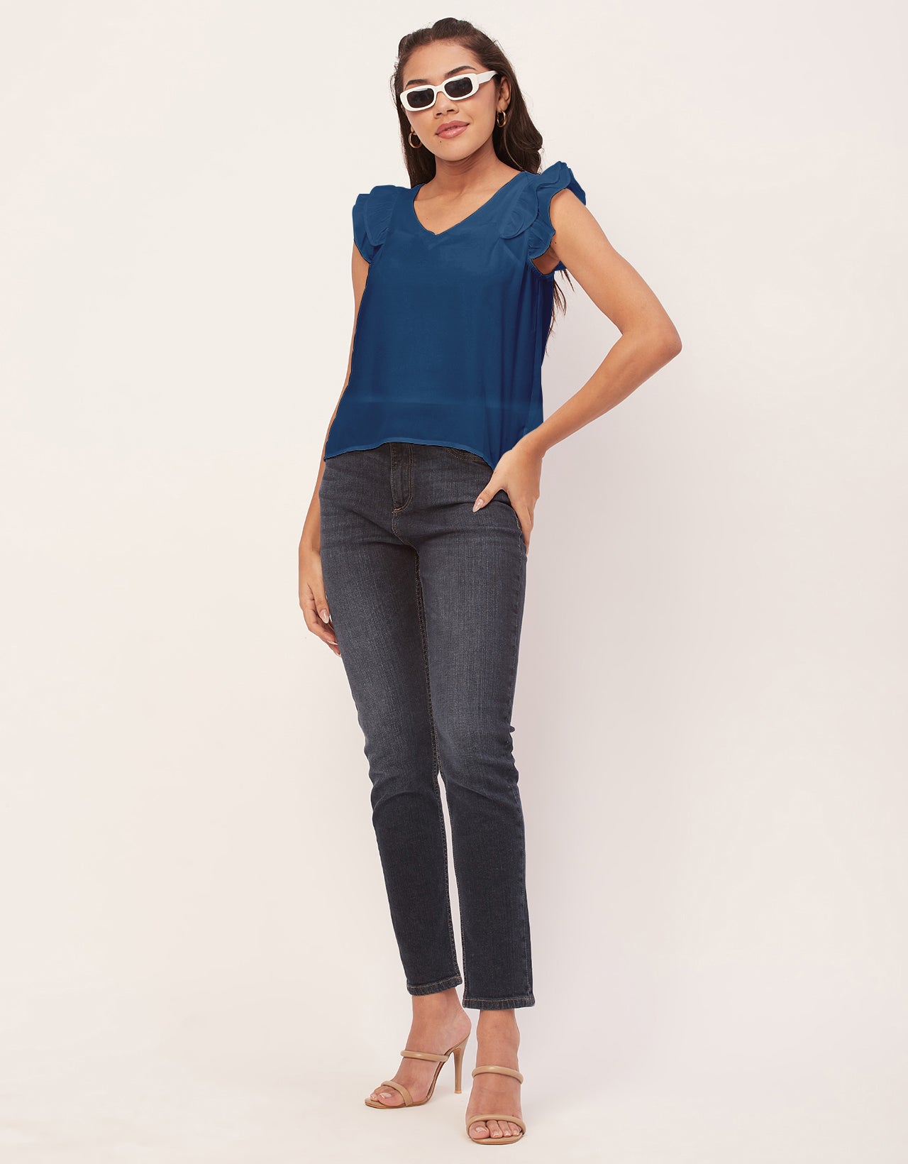 Flutter Sleeve V-Neck Crop