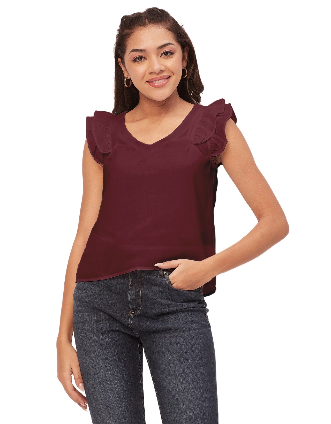 Flutter Sleeve V-Neck Crop
