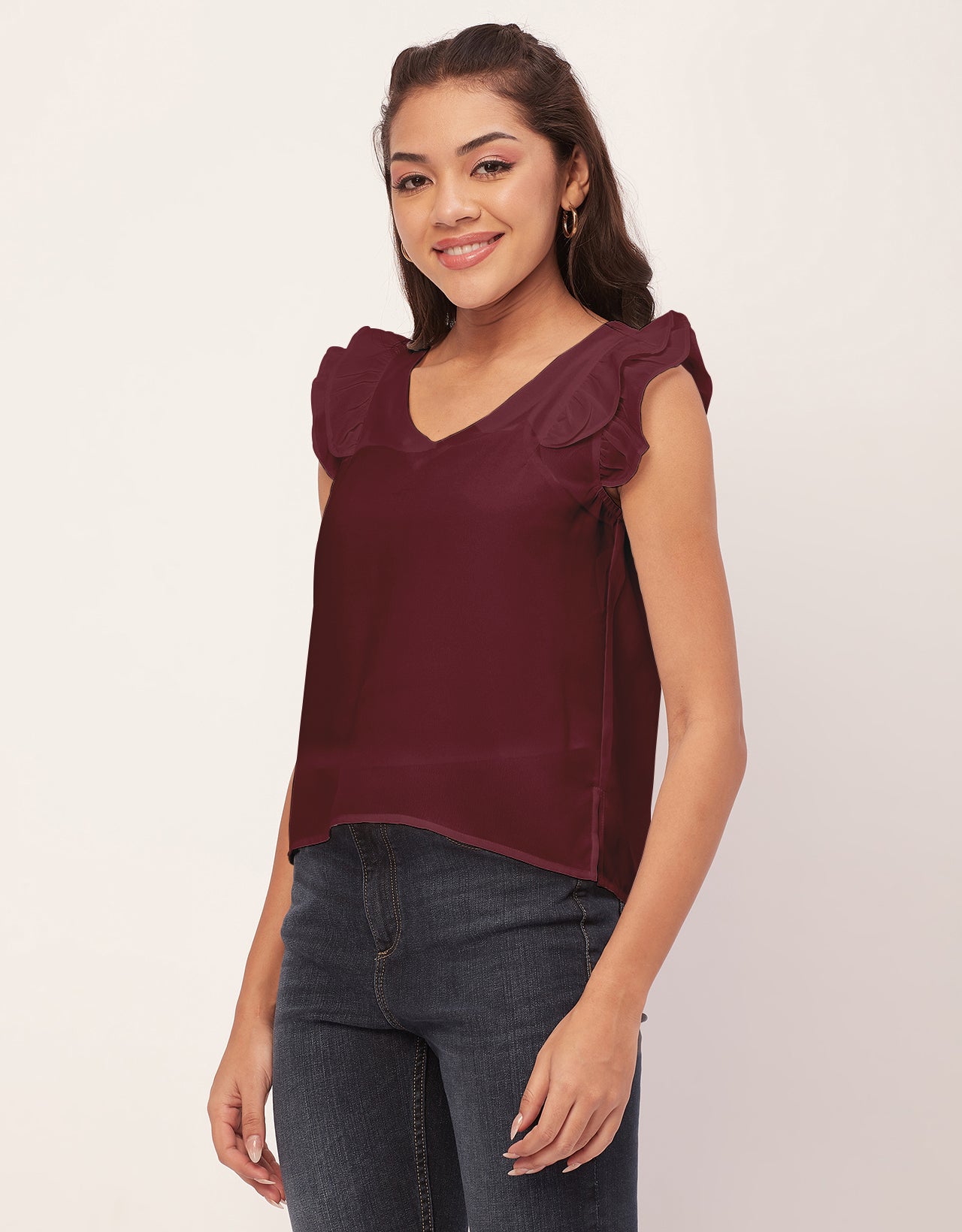Flutter Sleeve V-Neck Crop