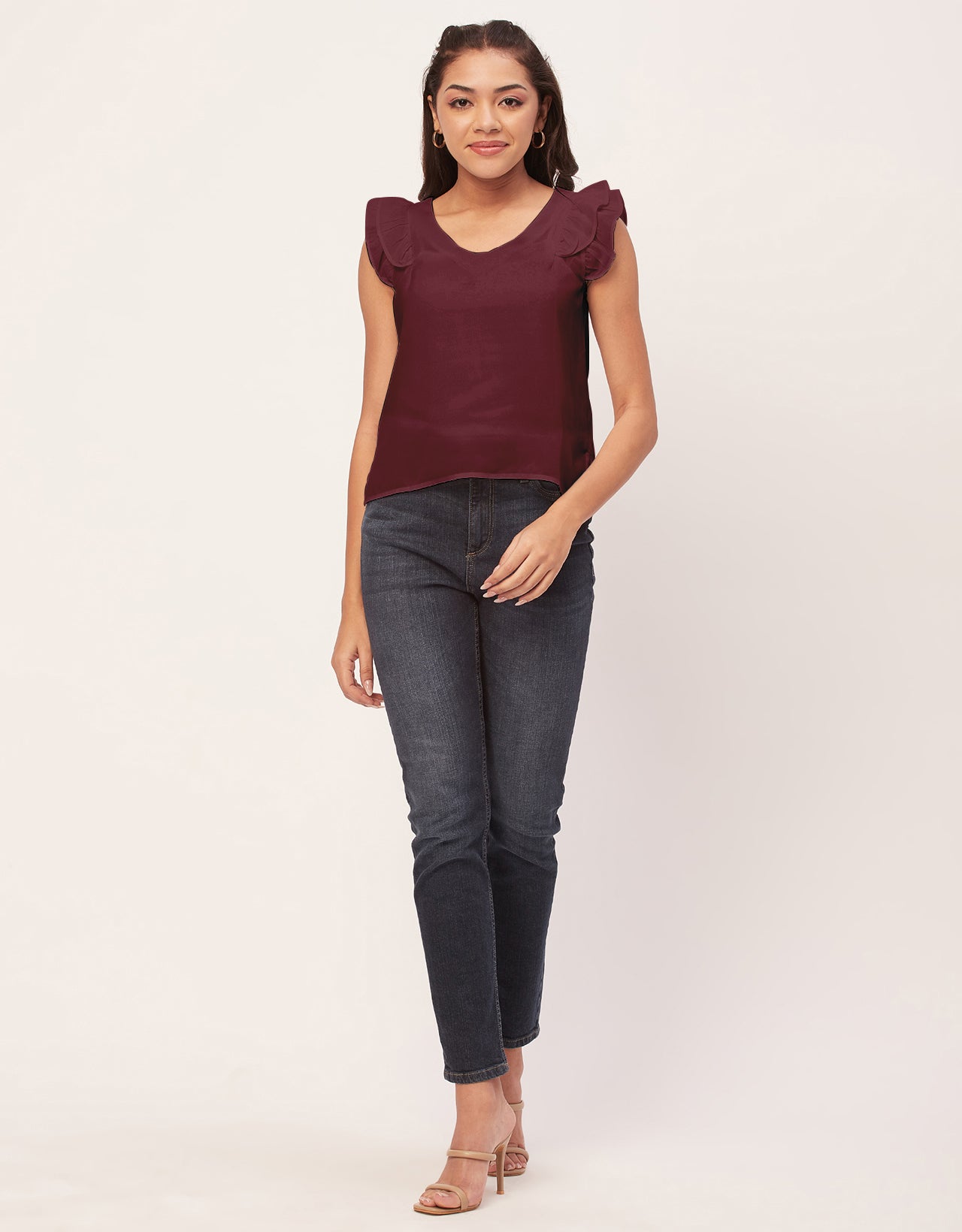 Flutter Sleeve V-Neck Crop